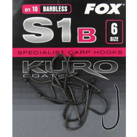 Fox Kuro S1B Barbless Carp Hooks size 6